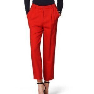 Suistudio pleated cropped wool silk trousers pants red high rise women new 40 8